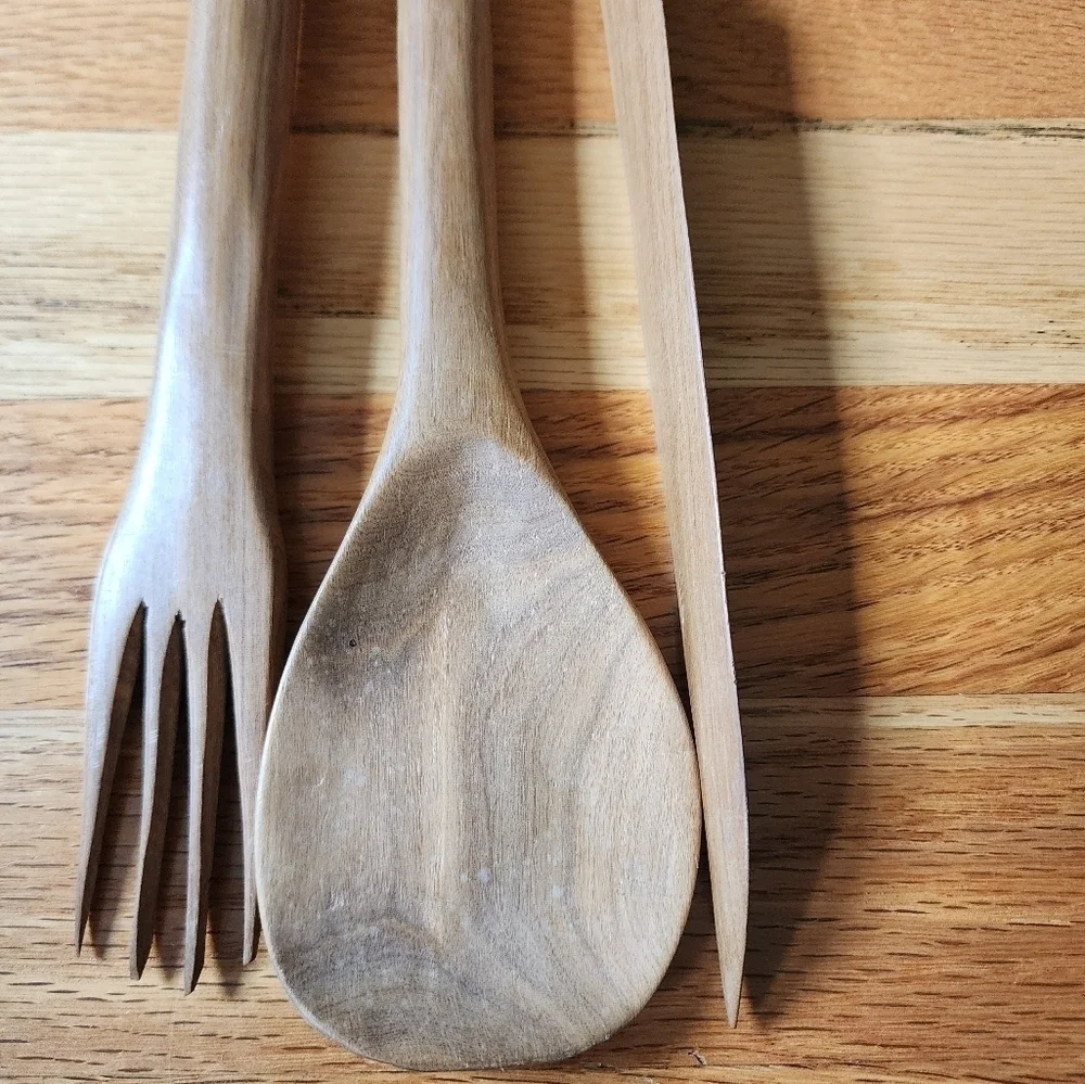 Vintage tribal wooden hand Carved serving set
